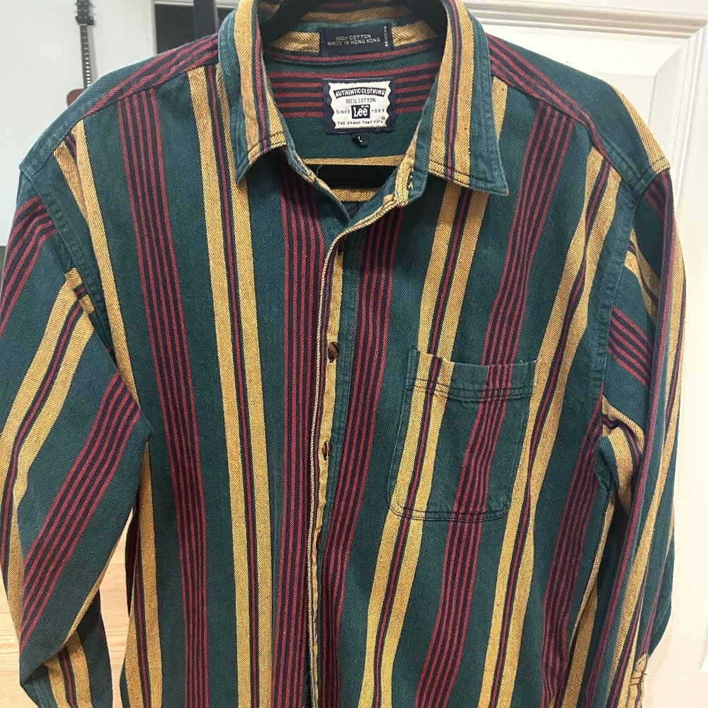 Lee brand heavy striped button up shirt size L